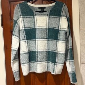 Tahari- green and white checkered sweater